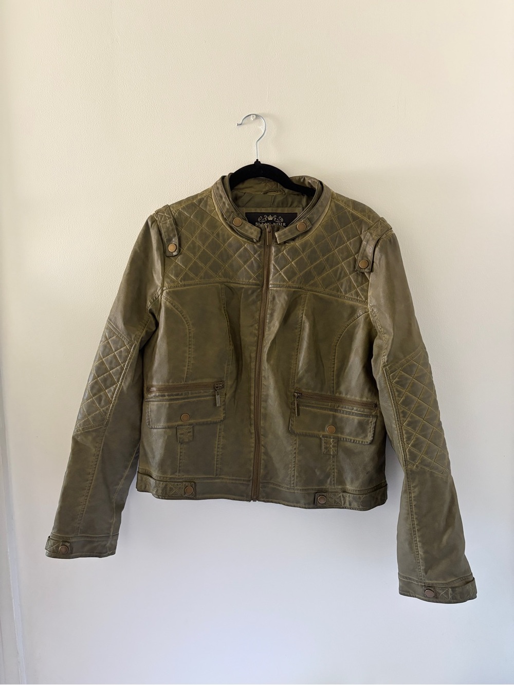 Olive Green Leather Moto Jacket